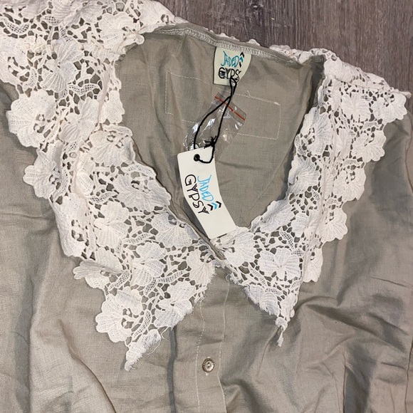 Jaded Gypsy Lace Collar Linen Shirt - Picture 5 of 8